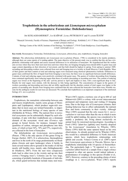 Trophobiosis in the Arboricolous Ant Liometopum Microcephalum (Hymenoptera: Formicidae: Dolichoderinae)