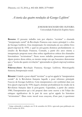 A Teoria Das Quatro Revoluções De Georges Lefebvre*