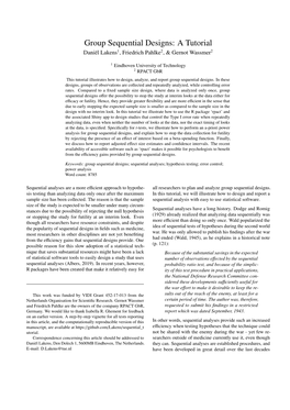 Group Sequential Designs: a Tutorial Daniël Lakens1, Friedrich Pahlke2, & Gernot Wassmer2