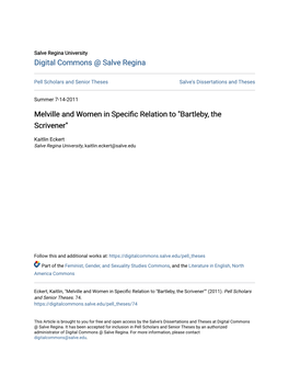 Melville and Women in Specific Relation to 