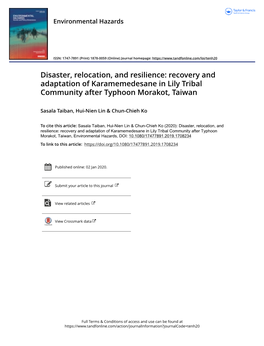 Disaster, Relocation, and Resilience: Recovery and Adaptation of Karamemedesane in Lily Tribal Community After Typhoon Morakot, Taiwan