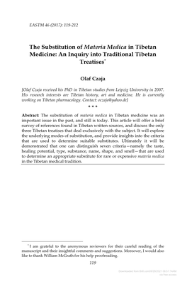 The Substitution of Materia Medica in Tibetan Medicine: an Inquiry Into Traditional Tibetan Treatises*