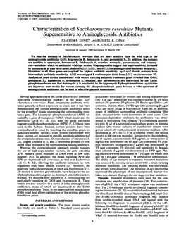 Characterization of Saccharomyces Cerevisiae Mutants Supersensitive to Aminoglycoside Antibiotics JOACHIM F