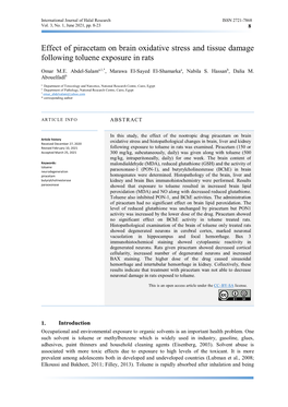 Effect of Piracetam on Brain Oxidative Stress and Tissue Damage Following Toluene Exposure in Rats