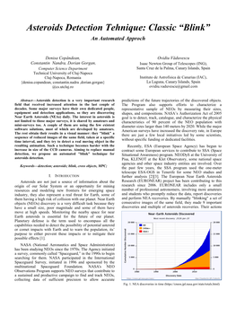 Asteroids Detection Tehnique: Classic “Blink” an Automated Approch