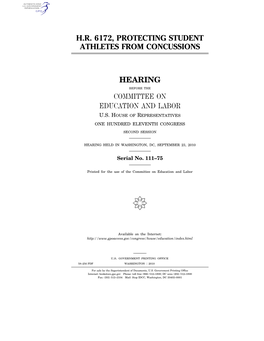 Hr 6172, Protecting Student Athletes from Concussions Hearing