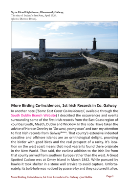Birding Co-Incidences, 1St Irish Records in Co. Galway