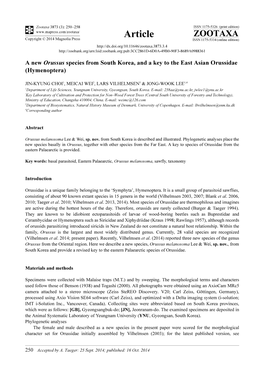 A New Orussus Species from South Korea, and a Key to the East Asian Orussidae (Hymenoptera)