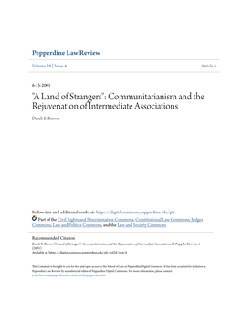 Communitarianism and the Rejuvenation of Intermediate Associations Derek E