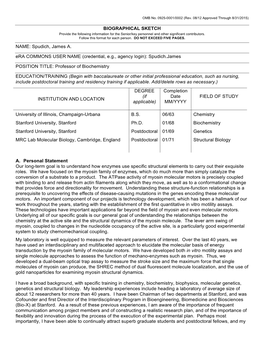 BIOGRAPHICAL SKETCH NAME: Spudich, James A. Era COMMONS USER NAME