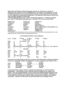 Both Latin and Polish Are Inflected Languages and the Use of Nouns in a Sentence Is Indicated Not by Position (As It Is in English) but by Case Ending