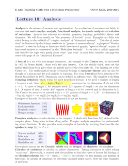 Lecture 10: Analysis