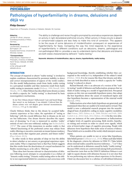 Pathologies of Hyperfamiliarity in Dreams, Delusions and Déjà Vu