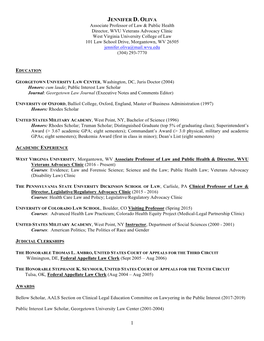 JENNIFER D. OLIVA Associate Professor of Law & Public Health Director, WVU Veterans Advocacy Clinic West Virginia University