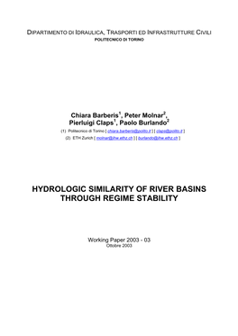 Hydrologic Similarity of River Basins Through Regime Stability