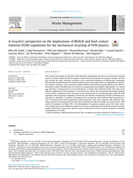 Regulations for the Mechanical Recycling of FCM Plastics