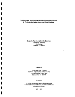 Creating New Populations of Acanthomintha Duttonii I