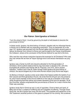 Our Patron: Saint Ignatius of Antioch