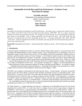 Sustainable Growth Rate and Firm Performance : Evidence from Iran Stock Exchange