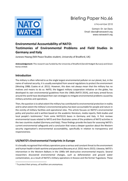 Environmental Accountability of NATO: Testimonies Of