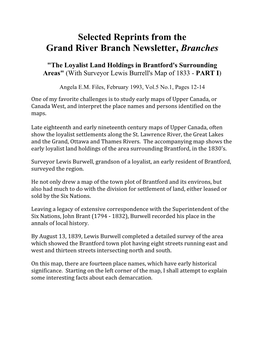 The Loyalist Land Holdings in Brantford's Surrounding Areas" (With Surveyor Lewis Burrell's Map of 1833 - PART I)