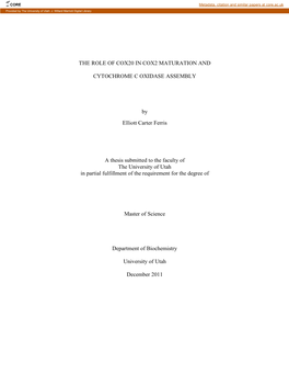 The Role of Cox20 in Cox2 Maturation and Cytochrome C Oxidase Assembly