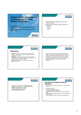 1 Mental Health Assessment and Diagnosis of Asian Adults: Challenges