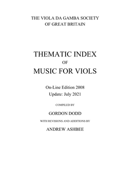 Thematic Index Music for Viols