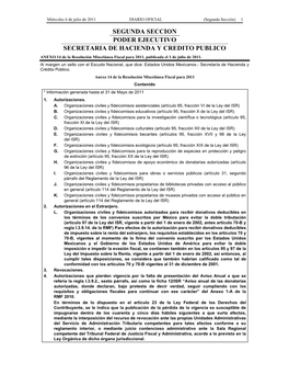 SECRETARIA DE HACIENDA Y CREDITO PUBLICO ANEXO 14 De La Resolución Miscelánea Fiscal Para 2011, Publicada El 1 De Julio De 2011