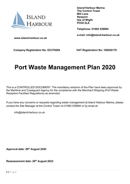 Port Waste Management Plan 2020