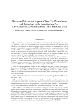 And Microscopic Aspects of Bone Tool Manufacture and Technology in the Levantine Iron Age : a 9 Th Century BCE Workshop from Tell Es-Saﬁ/Gath, Israel