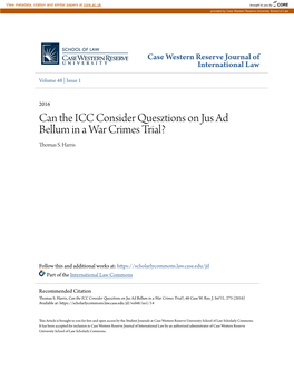 Can the ICC Consider Quesztions on Jus Ad Bellum in a War Crimes Trial? Thomas S