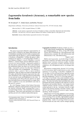 Lagenandra Keralensis (Araceae), a Remarkable New Species from India