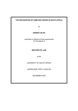 The Recognition of Same-Sex Unions in South Africa