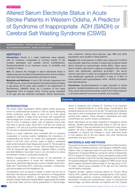 Altered Serum Electrolyte Status in Acute Stroke Patients in Western Odisha, a Predictor of Syndrome of Inappropriate