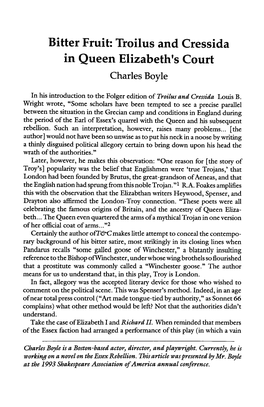 Bitter Fruit: Troilus and Cressida in Queen Elizabeth's Court