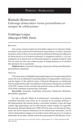 Rómulo Betancourt Liderazgo Democrático Versus Personalismo En Tiempos De Celebraciones