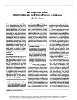 Ethnic Conflict and the Politics of Culture in Sri Lanka Sujata Ramachandran