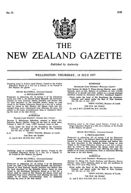 NEW ZEALAND GAZETTE Published by Authority