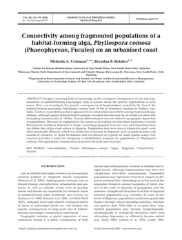 Connectivity Among Fragmented Populations of a Habitat-Forming Alga, Phyllospora Comosa (Phaeophyceae, Fucales) on an Urbanised Coast