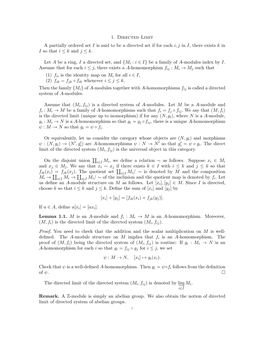 1. Directed Limit a Partially Ordered Set I Is Said to Be a Directed Set If for Each I, J in I, There Exists K in I So That I ≤ K and J ≤ K