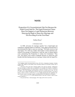 Proposition 8 Is Unconstitutional, but Not Because the Ninth Circuit Said So