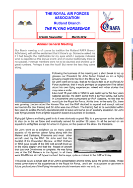 THE ROYAL AIR FORCES ASSOCIATION Rutland Branch the FLYING HORSESHOE