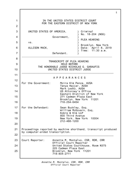 The Transcript of Allison Mack's Plea Hearing