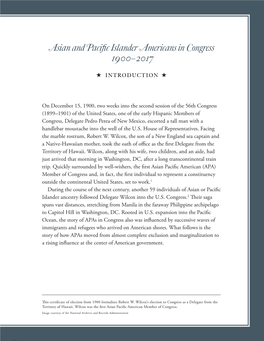 Asian and Pacific Islander Americans in Congress 1900–2017 H Introduction H
