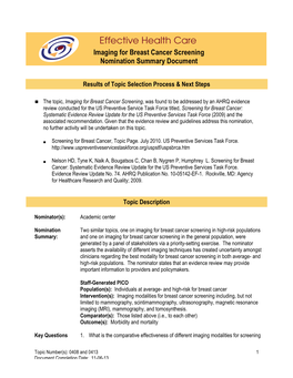 Topic 0408 and 0413 Imaging for Breast Cancer Screening NSD FINAL