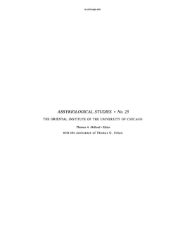 ASSYRIOLOGICAL STUDIES • No. 25