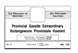 Provincial Gazette Extraordinart Buitengewone Provinsiale Koerant