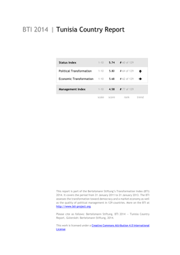 Tunisia Country Report BTI 2014