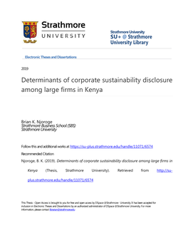 Determinants of Corporate Sustainability Disclosure Among Large Firms in Kenya